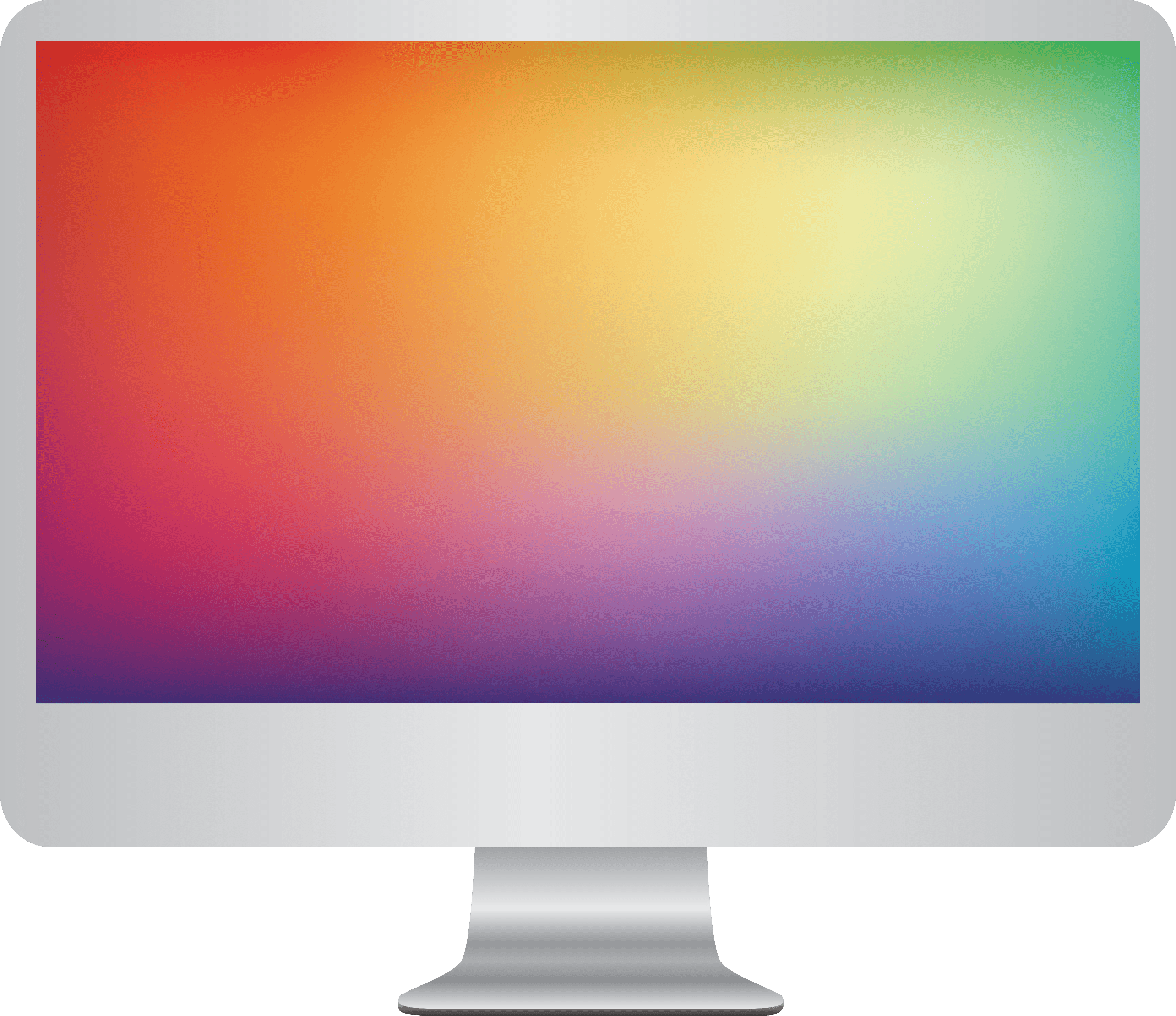 Computer monitor displaying vibrant color gradient screen.